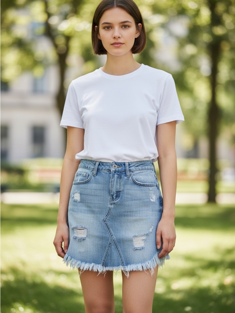 A2 Jeans Light Blue Distressed Denim Mini Skirt